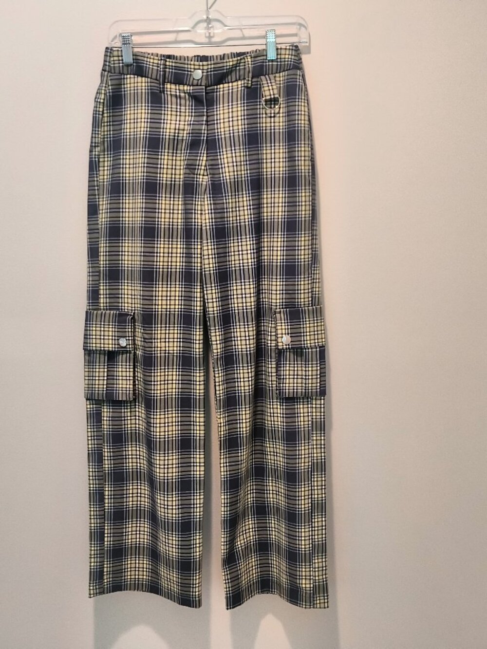 Forever 21  Blue Lime Green Plaid Cargo Pants Size S